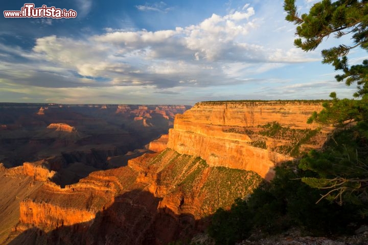 Immagine West Rim Drive: è la strada panoramica che costeggia il bordo sud-occidentale del Grand Canyon. Qui ci troviamo a Pima Point, e stiamo ammirando un caldo tramonto sulle rocce del Grand Canyon scavato dal fiume Colorado, in Arizona (USA) - © Arlene Treiber / Shutterstock.com