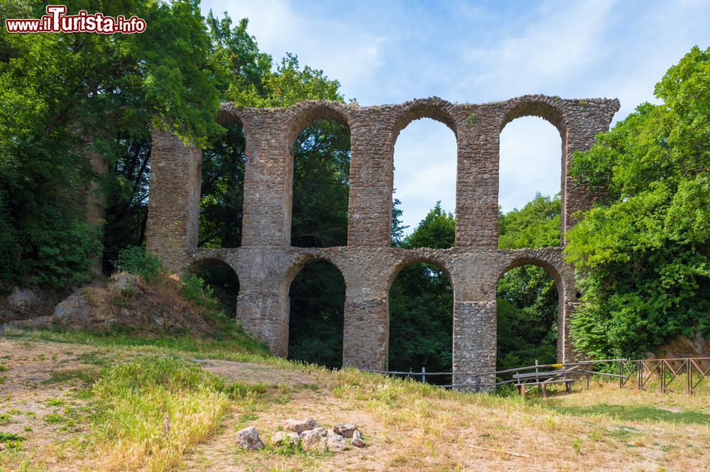 Immagine L'acquedotto di Monterano, Roma, Lazio. Recentemente restaurato dalla Provincia di Roma, l'acquedotto attraversava le colline situate a est del borgo con un canale sotterraneo che emergeva in superficie nella parte finale. La struttura a doppia arcata è ancora in ottimo stato di conservazione. 