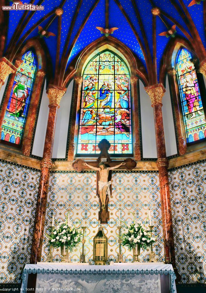 Immagine Altare e vetrata istoriata nella cattedrale di Santa Maria a Austin, Texas. Completata nel 1884, dal 1973 è iscritta fra i luoghi storici del paese - © W. Scott McGill / Shutterstock.com