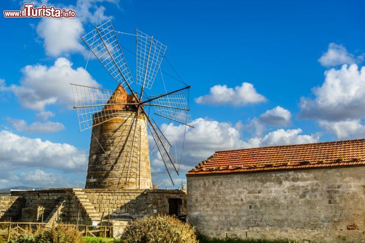 Immagine Antico mulino a Trapani, Sicilia - Uno dei mulini a vento un tempo utilizzati per pompare acqua e macinare il sale. Li si può incontrare vicino alle saline di Trapani © Ser Borakovskyy / Shutterstock.com