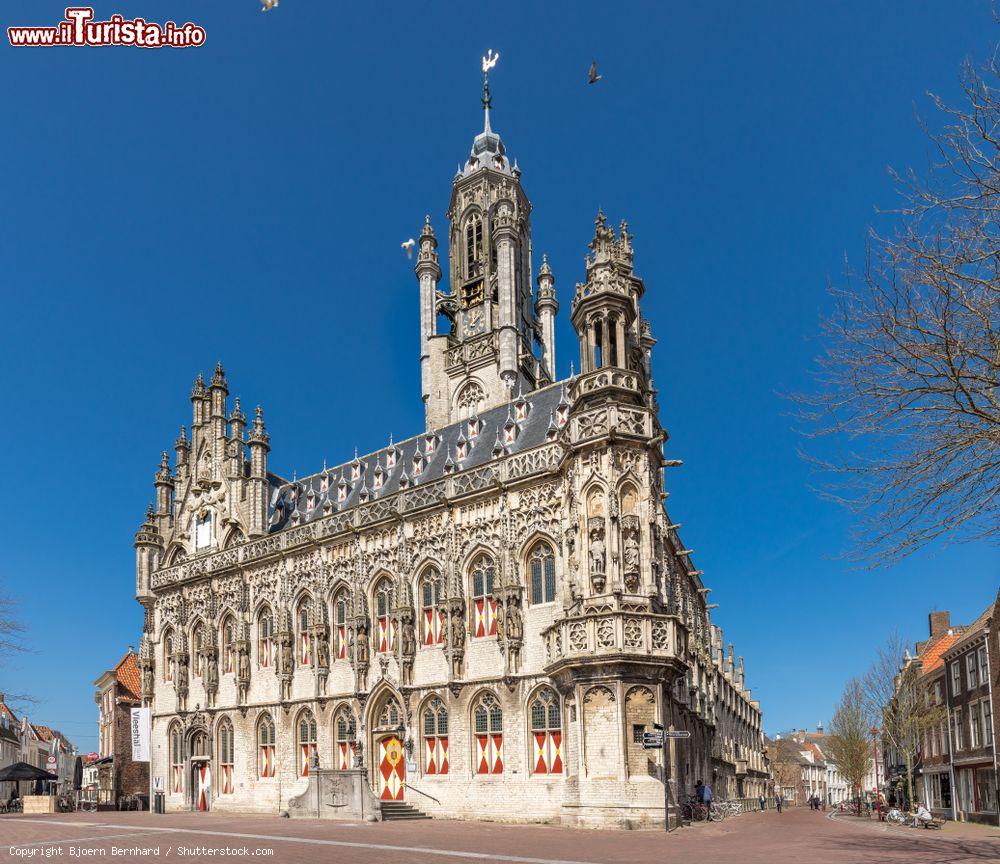 Immagine Architettura del Municipio di Middelburg, Olanda. Con la sua facciata sontuosamente decorata, questo antico palazzo del 1452 è lo sfondo perfetto per il vivace mercato che si svolge nella piazza centrale  © Bjoern Bernhard / Shutterstock.com