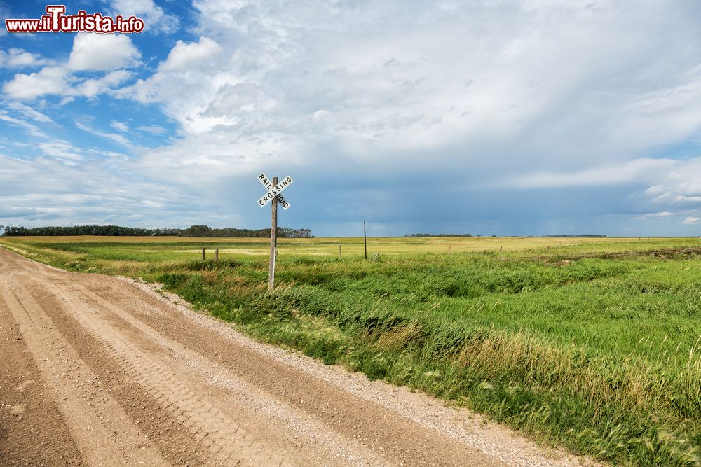 Immagine Attraversamento della ferrovia nel territorio rurale del North Dakota (USA) in una giornata d'estate.