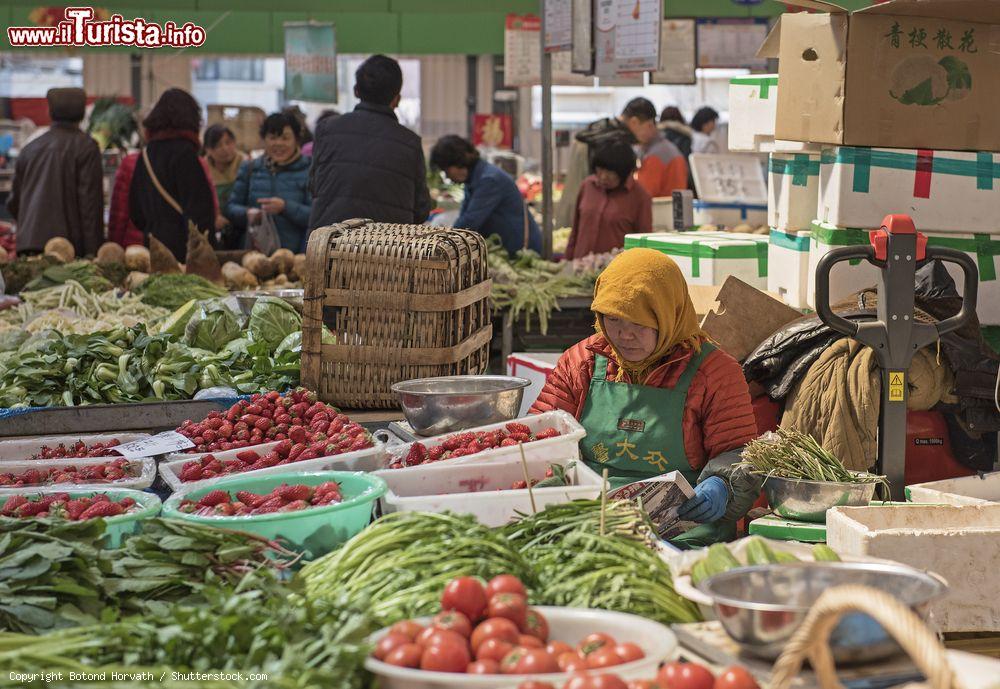 Immagine Bancarella di frutta e verdura in un mercato della città di Qingdao, Cina - © Botond Horvath / Shutterstock.com