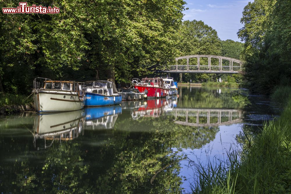 Immagine Barche colorate sul canale della Garonna, Moissac, Francia.
