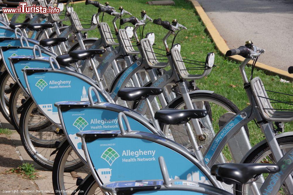 Immagine Biciclette dell'Allegheny Health Network allineate su un marciapiede a Pittsburgh, Pennsylvania, USA. Si tratta di una delle 50 stazioni che promuovono vita salutare e all'aria aperta - © Vladimir Martinov / Shutterstock.com