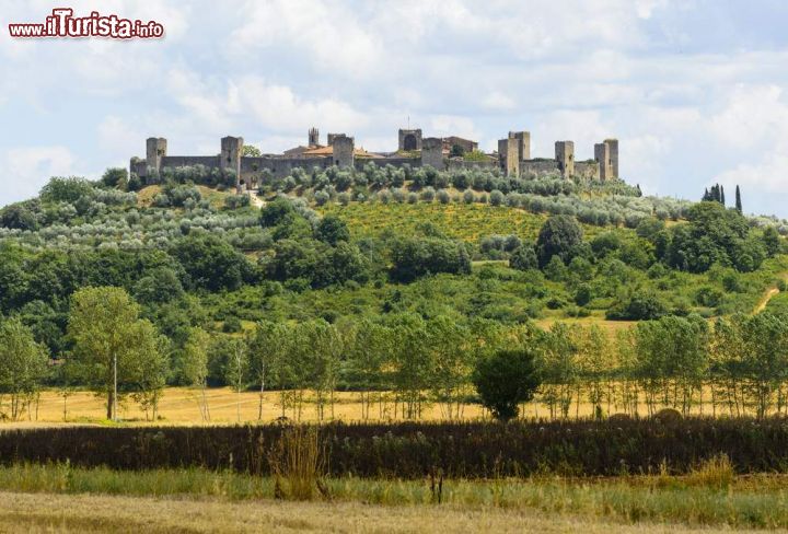 Immagine Borgo turrito di Monteriggioni, Toscana (Italia) - Una meravigliosa testimonianza di medioevo, fatta dalle quindici torri merlettate, le cinta murarie che si estendono per circa 570 metri e una natura circostante piena di vigneti, orti e ulivi. La località, edificata nel 1200, periodo alto medievale per eccellenza, ancora nell'attualità non smette di trasmettere un fascino senza tempo - © Claudio Giovanni Colombo / Shutterstock.com