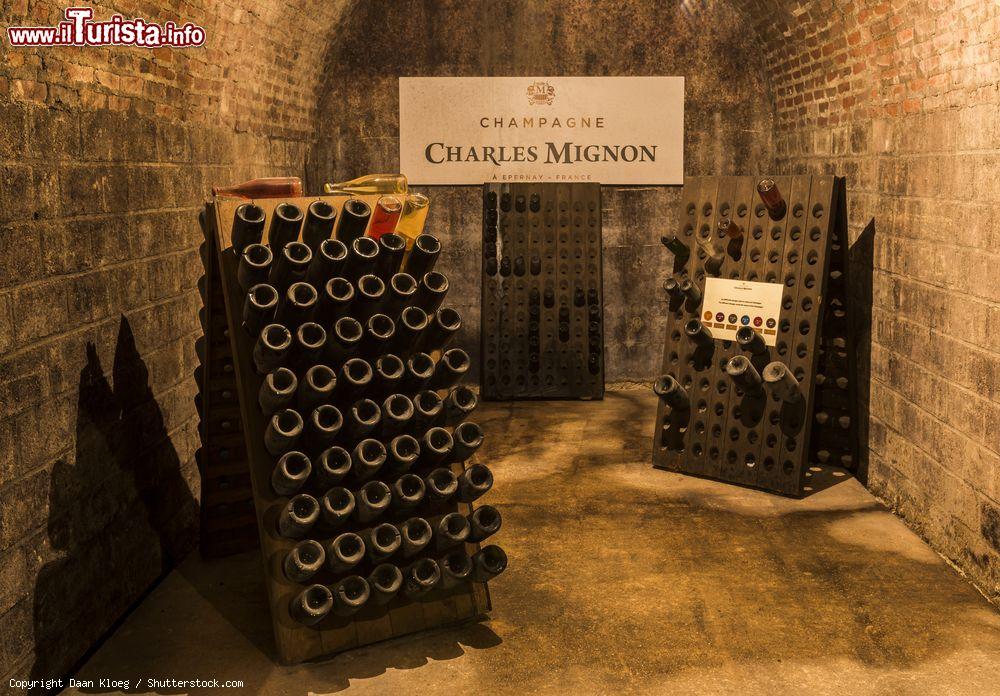 Immagine Bottiglie di champagne nelle cantine di Charles Mignon a Epernay, Francia - © Daan Kloeg / Shutterstock.com