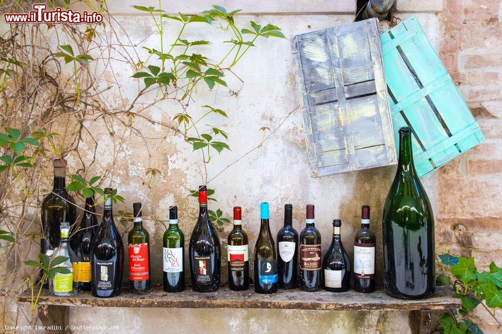 Immagine Bottiglie di vino su uno scaffale a Buonconvento, Toscana - © lauradibi / Shutterstock.com