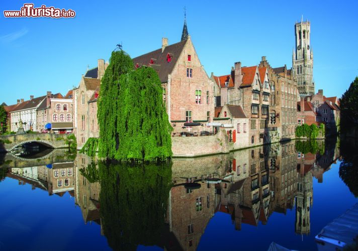 Immagine Il panorma della Casa Perez de Malvenda a Bruges si gode dal punto di vista del Rozenhoedkaai, la strada con il ponte di San Giovanni Napucemo, una vera passerella panoramica sul centro della città. In fondo a destra si nota una delle costruzioni più celebri del centro, la torre campanaria Beffroi - © Renata Sedmakova / Shutterstock.com