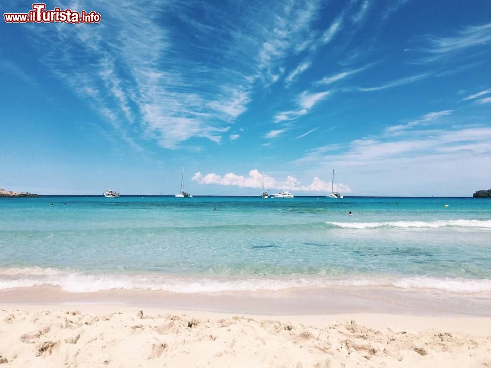 Immagine Il mare trasparente di Cala Agulla a Maiorca, isole Baleari, Spagna. Le acque limpide e cristalline di questa località sono famose fra i surfisti per le correnti che si possono incontrare poco fuori dalla baia.