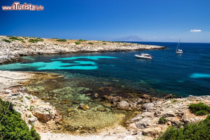 Immagine Cala Minnola sull'isola di Levanzo, Sicilia. I fondali di Levanzo sono un vero e proprio paradiso per chi ama le immersioni subacquee: il mare qui ha tutte le sfumature del verde e del blu intenso - © domeniconardozza / Shutterstock.com