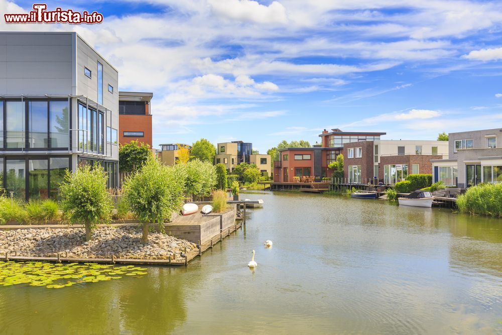 Immagine Case e palazzi affacciati su un canale nell'area suburbana di Noordhove a Zoetermeer, Olanda.