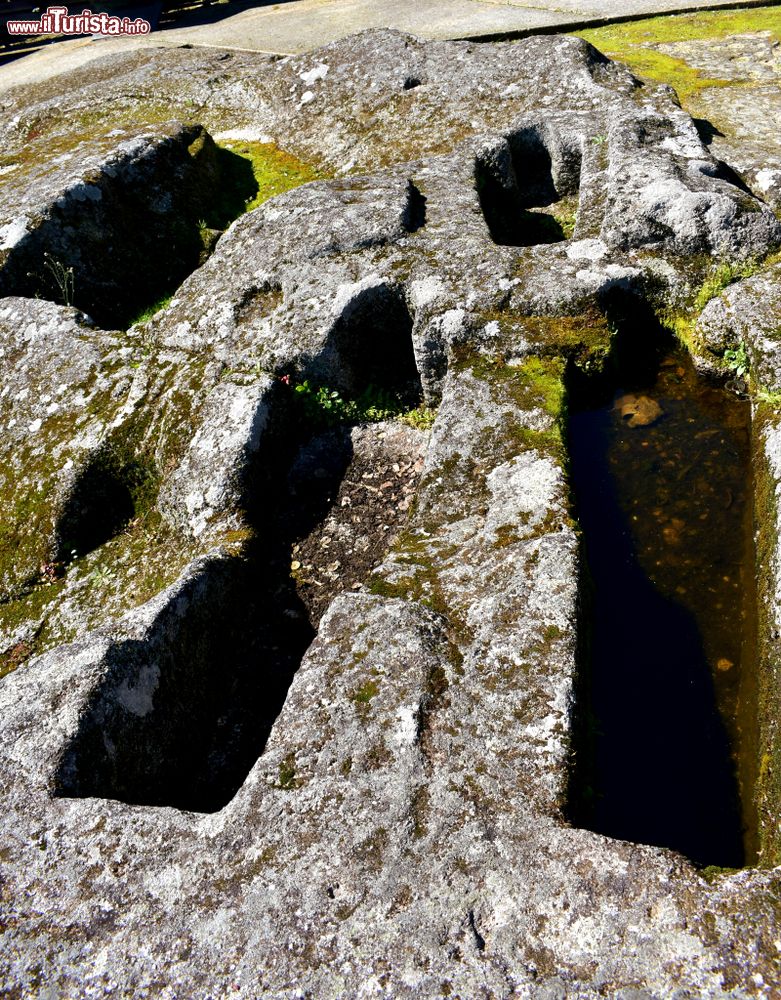 Immagine Castello di Ribadavia, Spagna: tombe antropomorfe medievali scavate nella roccia.