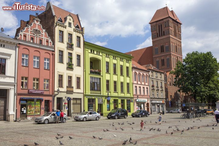 Immagine Città medievale di Torun, Polonia. Le facciate variopinte di queste belle abitazioni si affacciano su una delle piazze di Torun, luogo natale dell'astronomo Copernico - © cpaulfell/ Shutterstock.com