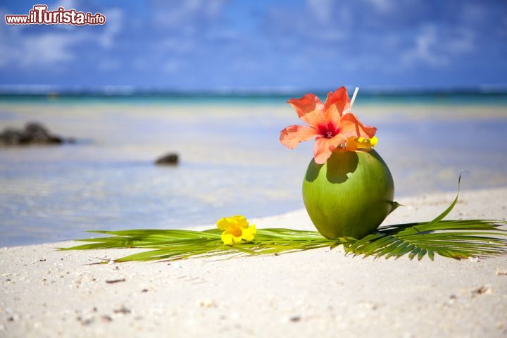 Immagine Cocktail sulla spiaggia di Belle Mare, Mauritius - Un delizioso cocktail servito in un guscio di cocco sulla spiaggia dorata di questo splendido paradiso africano di Mauritius © Robert Mandel / Shutterstock.com