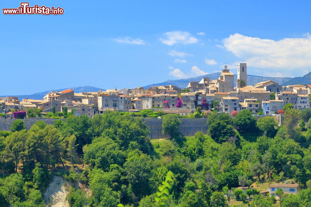 Immagine La collina boschiva e il villaggio medievale di Saint-Paul-de-Vence, Francia. Alla fama di questo borgo hanno contribuito artisti e intellettuali. 