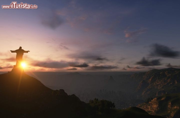 Immagine Tramonto sul Corcovado, con la silhouette del Cristo Redentore a Rio de Janeiro - © Constantin-Ciprian / Shutterstock.com