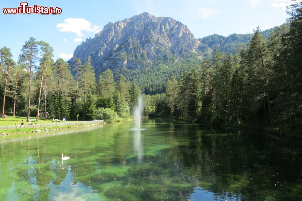 Immagine Laghetto naturale di Creta presso l'Albergo Chalet Lé dla Creda a San Vigilio di Marebbe, Trentino Alto Adige. Situato a circa 2 km da San Vigilio, sulla strada che porta al Parco Naturale Fanes-Sennes-Braies, sorge questo bellissimo lago con il fondo di creta. E' una vera e propria oasi di pace e tranquillità dove trascorrere ore in relax sia d'estate che in inverno. Siamo a 1268 metri sul livello del mare.