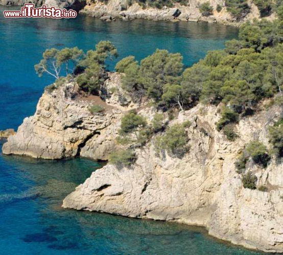 Immagine Costa del Mediterraneo a Bandol, Francia. Un suggestivo scorcio panoramico del litorale francese nei dintorni di Bandol con le rocce che digradano verso il mare. Qui l'acqua è limpida e cristallina - © fullempty / Shutterstock.com