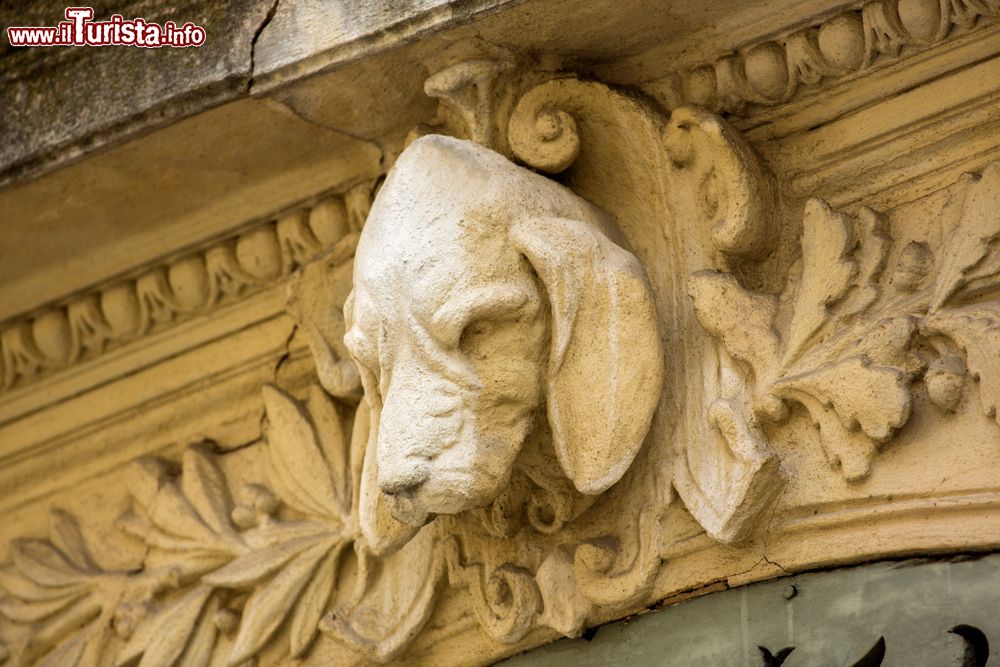 Immagine Dettaglio di una decorazione scultorea in Place de l'Hotel de Ville, Nimes (Francia).