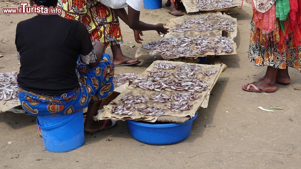 Immagine Donne vendono pesce essiccato in un mercato della città di Kigali, Ruanda (Africa).