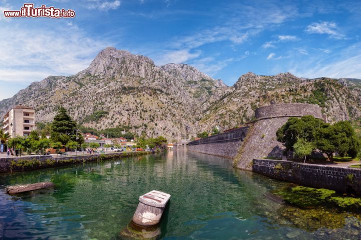 Immagine Fiume Skurda e mura di fortificazione a Cattaro, Montenegro. Le mura che circondano la città vecchia hanno in gran parte contribuito a proteggere Kotor dagli attacchi dei nemici, soprattutto quelli dei turchi. In questa immagine, uno scorcio panoramico sul sistema difensivo e sul fiume Skurda nel punto in cui si getta nel golfo di Cattaro - © Nightman1965 / Shutterstock.com