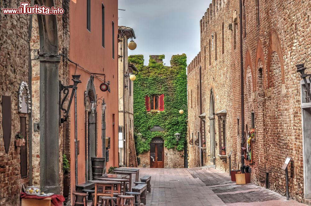 Immagine Foglie di edera su un vecchio muro nel centro storico di Certaldo, Toscana, Italia.