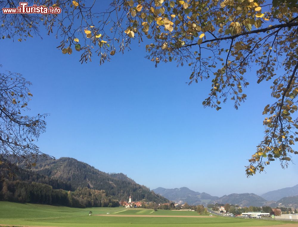 Immagine Foliage autunnale in un bosco di Judenburg, Austria. La città sorge a 737 metri sul livello del mare nella valle del fiume Mur.