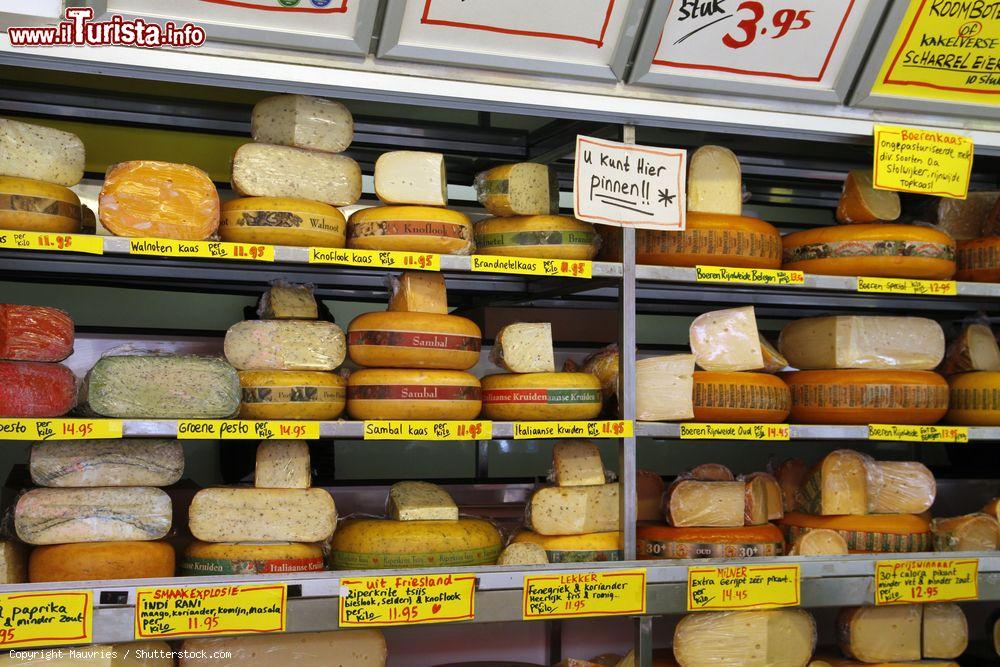 Immagine Forme varie di formaggio al mercato di Sneek, Olanda. Anche in questa cittadina della Frisia il formaggio è uno dei tipici prodotti gastronomici - © Mauvries / Shutterstock.com