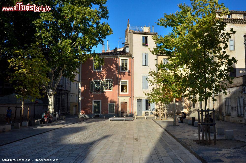 Immagine Gente in relax sulle panchine all'ombra di Place du Chapitre a Nimes, Francia - © Coitelada / Shutterstock.com