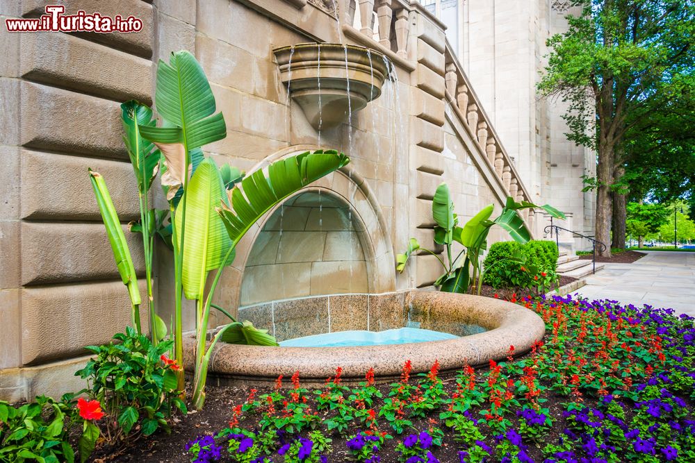 Immagine Giardini fuori dalla Cattedrale di Learning all'Università di Pittsburgh, Pennsylvania, USA.