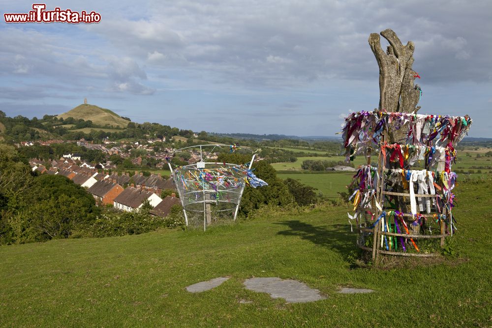 Immagine In primo piano il Glastonbury Thorn il biancospino sacro e sullo sfondo la Glastonbury Tor. Nel 2010 dei vandali hanno tagliato i rami all'albero legato alla leggenda di Giuseppe d'Arimatea, anche se pla pianta originale era stata bruciata durante la guerra civile inglese, a metà del 17° secolo.