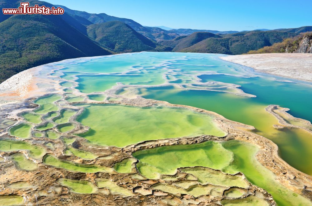 Immagine Hierve el Agua, valle di Oaxaca, Messico: le spettacoli sorgenti termali con le loro sfumature di verde e azzurro.