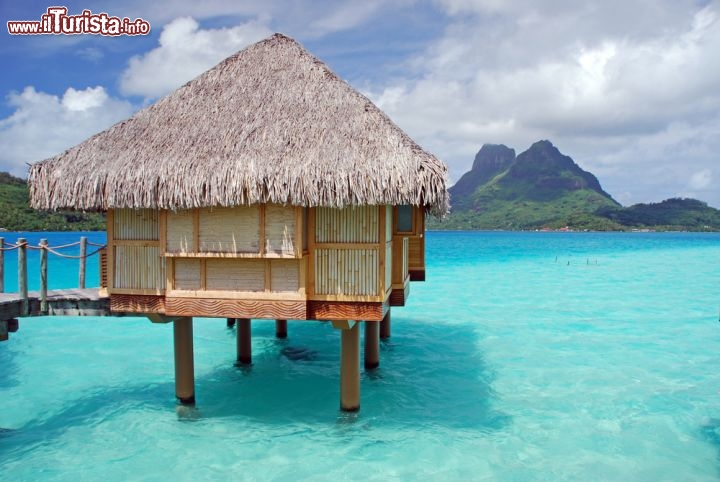 Immagine A Bora Bora, nell'arcipelago polinesiano delle Isole della Società, non è difficile creare magnifici hotel di lusso: basta piazzare qualche capanna sul mare paradisiaco e il gioco è fatto. Gli alloggi, apparentemente essenziali e selvaggi, offrono tutti i confort che si possono desiderare, ma il vero valore aggiunto è la natura incontaminata - © wilar / Shutterstock.com