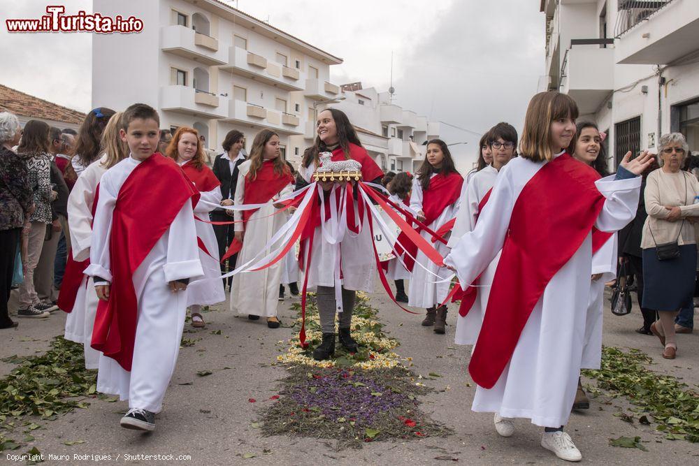 Immagine I bambini di Sao Bras de Alportel alla processione delle torce floreali, Portogallo. Questa ricorrenza, in cui elementi sacri e pagani si fondono in maniera armoniosa, riunisce tutta la popolazione del villaggio - © Mauro Rodrigues / Shutterstock.com