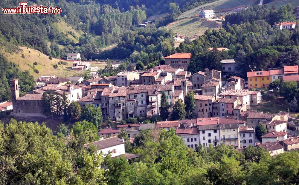 Immagine Il borgo di Apecchio nelle Marche: il territorio di queste colline è dominato dal profilo di  Monte Nerone che si innalza ad oriente della località - © Wolfra - CC BY-SA 3.0 - Wikipedia