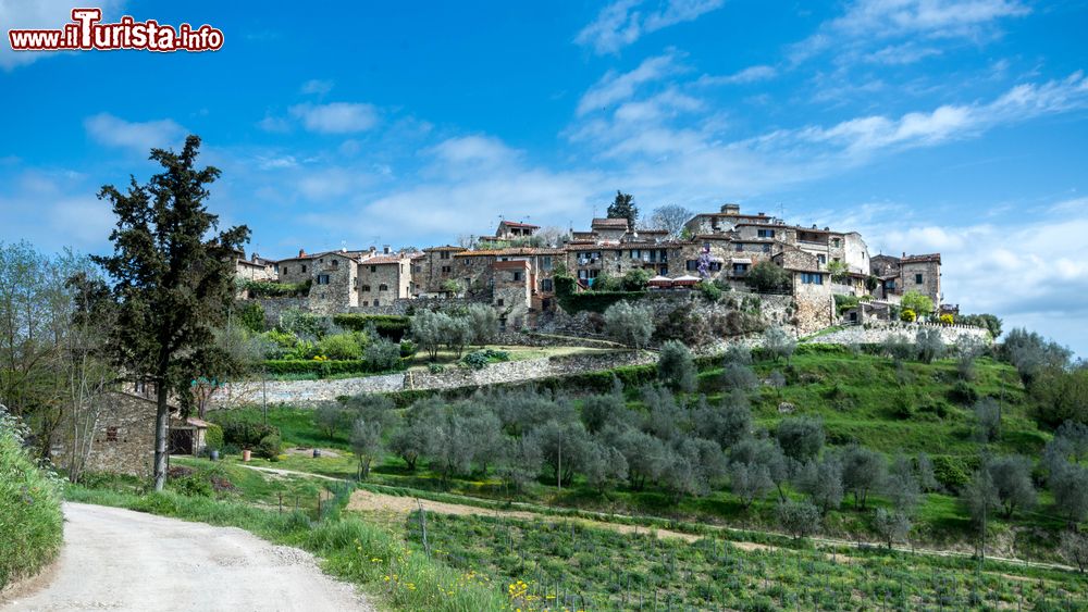 Immagine Il borgo di Montefioralle fotografato dalla campagna circostante, provincia di Firenze, Toscana.