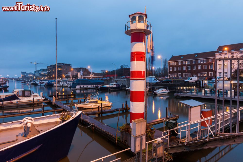 Immagine Il faro bianco e rosso di Hasselt (regione delle Fiandre) by night, Belgio.