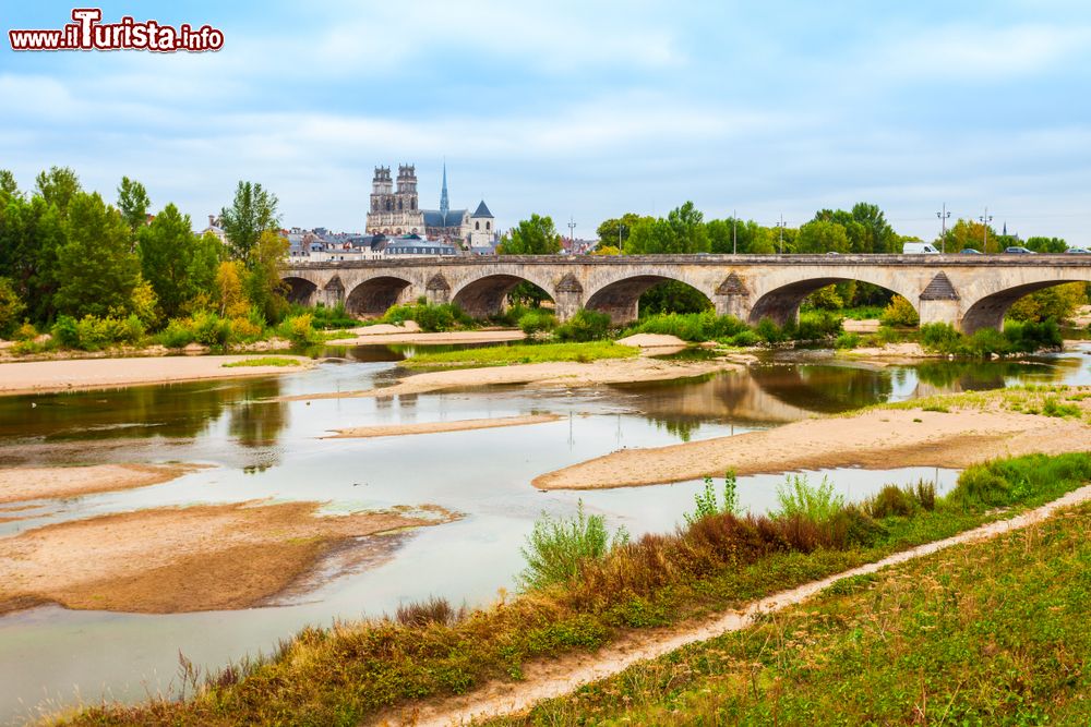 Immagine Il fiume Loira con ponte e cattedrale sullo sfondo a Orléans, Francia.