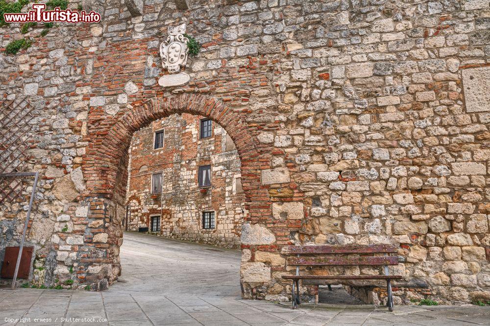 Immagine Il muro di pietra con ingresso alla chiesa e al castello medievale di Rosignano Marittimo, Toscana - © ermess / Shutterstock.com