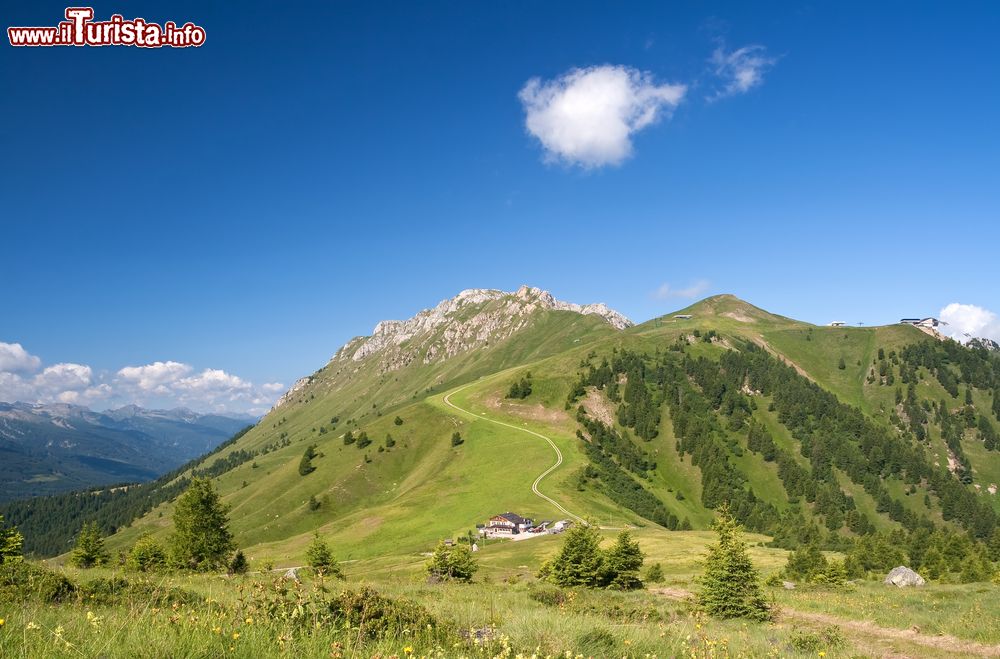 Immagine Il Passo di Lusia sulle Dolomiti, punto panoramico per ammirare la Val di Fassa e la Val di Fiamma tra Moena e Predazzo (Trentino Alto Adige).