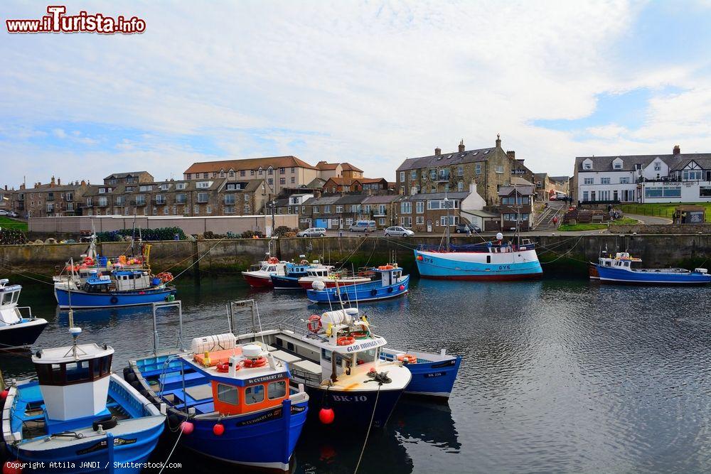 Immagine Il porto di Seahouses, Northumberland, Inghilterra. Il porto è stato costruito nel 1889 per facilitare le attività legate alla pesca. La cittadina è anche il luogo di villeggiatura più popolare sulla costa e ogni anno attrae grandi quantità di visitatori - © Attila JANDI / Shutterstock.com