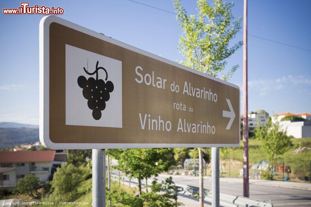 Immagine Insegna turistica del Solar do Alvarinho a Melgaco, nord del Portogallo. In questo territorio si produce un vino verde bianco denominato "vinho Alvarinho" con gradazione alcolica fra gli 11 e i 14 gradi e aroma ai frutti tropicali - © GeorgeVieiraSilva / Shutterstock.com