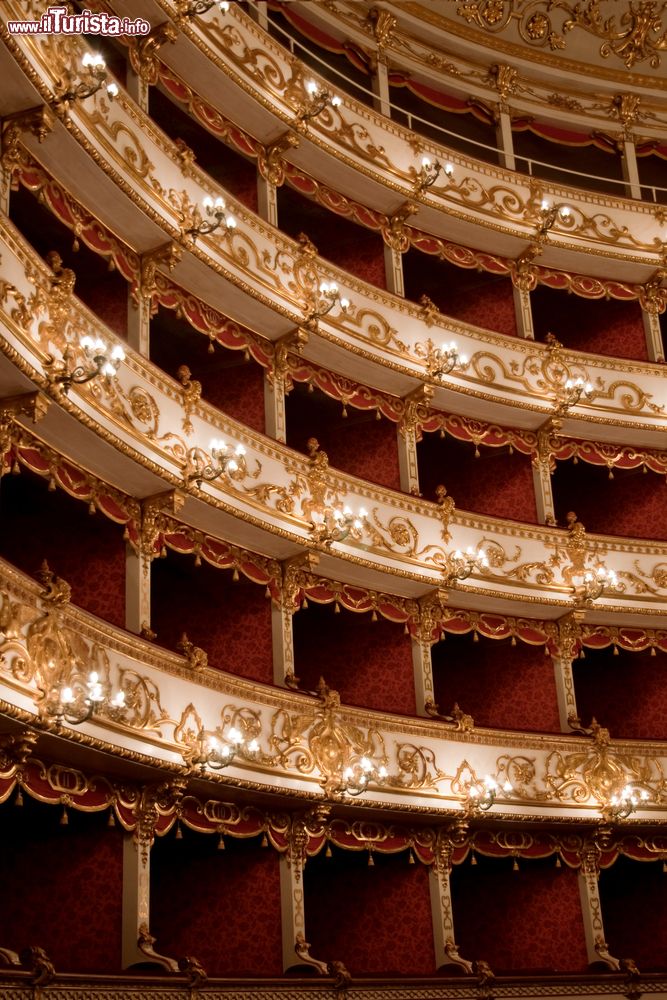 Immagine Interno del teatro Valli a Reggio Emilia, Emilia Romagna. Recentemente intitolato a Romolo Valli, il teatro municipale della città sorge in piazza Martiri del 7 Luglio, una delle aree più importanti dell'intera cittadina emiliana. Venne inaugurato il 21 aprile 1857.