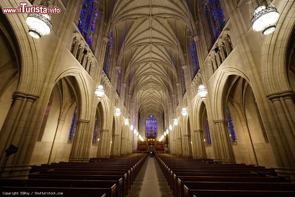 Immagine Interno della cattedrale Duke nel campus della Duke University a Durham, Carolina del Nord. A impreziosire gli ampi e alti volumi della chiesa sono le vetrate istoriate - © EQRoy / Shutterstock.com