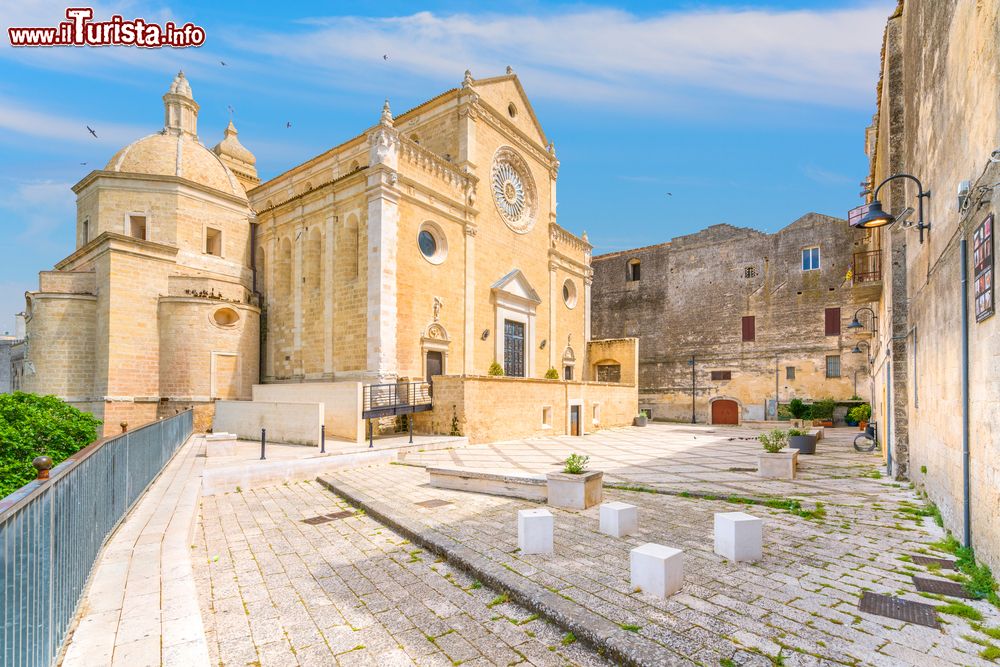 Immagine La bella cattedrale di Gravina in Puglia, provincia di Bari. Dedicata a Santa Maria Assunta, questa chiesa si erge maestosa in piazza Benedetto XIII°. Edificata attorno all'anno Mille dai normanni, la cattedrale è caratterizzata da uno splendido rosone con al centro l'Assunta.