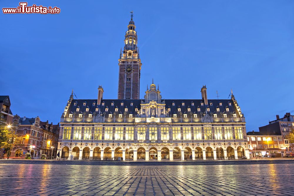 Immagine La Biblioteca dell'Università di Leuven in piazza Ladeuze di notte, Belgio.