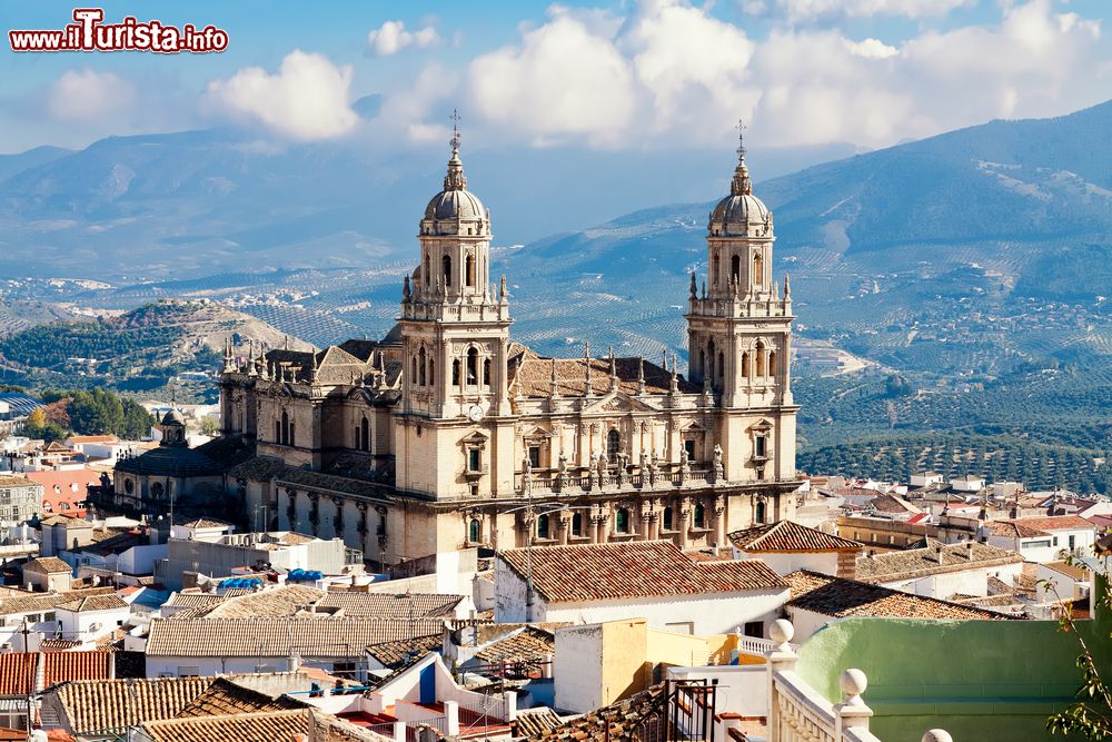 Immagine La cattedrale di Santa Iglesia a Jaen, Spagna, dall'alto. Realizzata a cavallo fra il 1500 e il 1600, la cattedrale si presenta con un mix di architettura in stile gotico, barocco e rinascimentale che la rendono uno dei principali monumenti cittadini. All'interno, una delle decine di cappelle ospita il telo utilizzato dalla Veronica per asciugare il volto di Gesù Cristo.