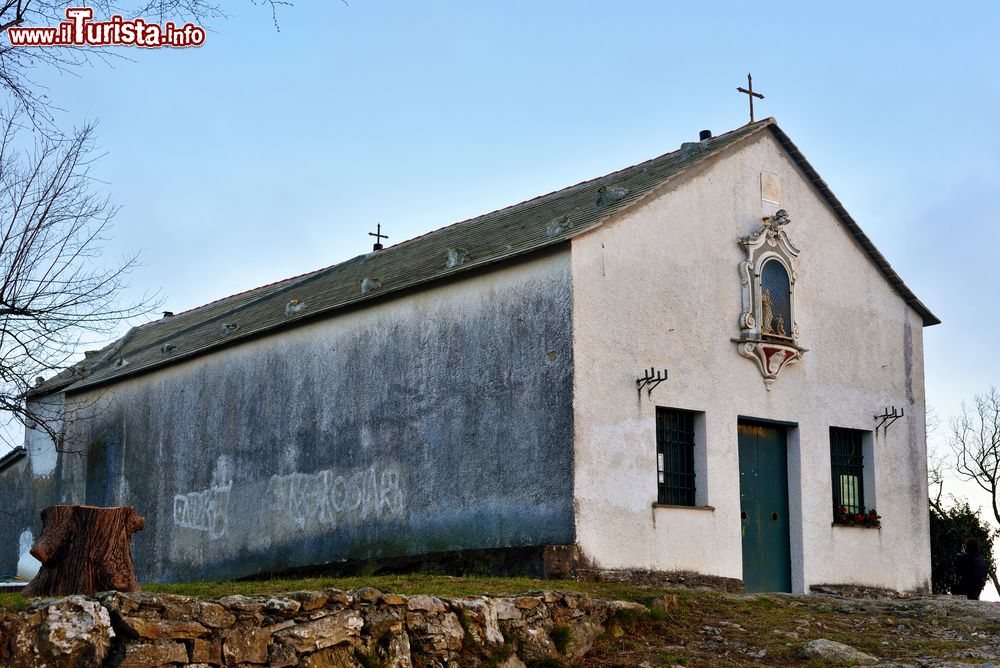 Immagine La chiesa di Santa Croce a Pieve Ligure, Genova, Liguria. Il nome dell'edificio religioso sembra derivare da una reliquia: si racconta infatti che un piccolo pezzo della croce di Gesù sia stato lasciato nella chiesa da un pellegrino di ritorno dalla Terra Santa.