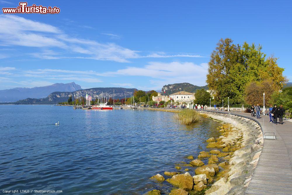 Immagine La costa del Lago di Garda fotografata da Bardolino in Veneto. Cerniera fra le regioni di Lombardia, Veneto e Trentino Alto Adige, il lago di Garda è posto in parallelo all'Adige da cui è separato dal massiccio del monte Baldo  - © LIeLO / Shutterstock.com